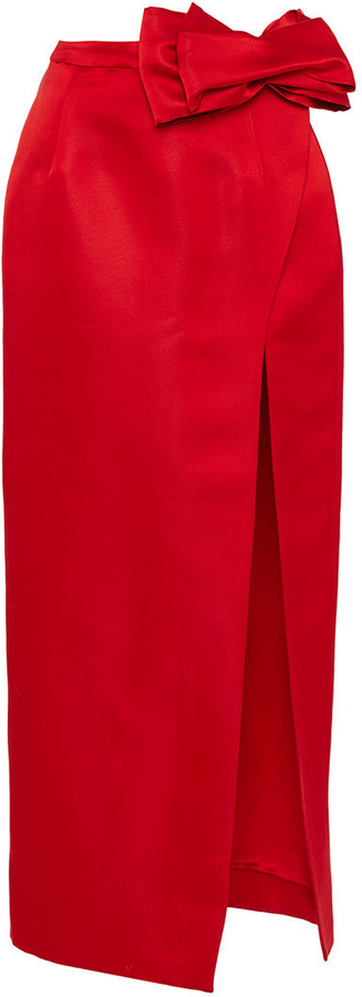 Katie Ermilio Origami Bow Slit Midi Skirt
