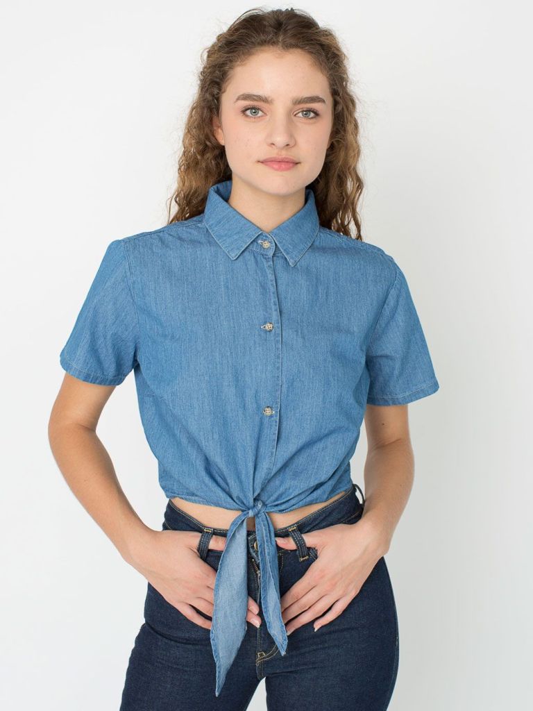 Denim Mid-Length Tie-Up Blouse