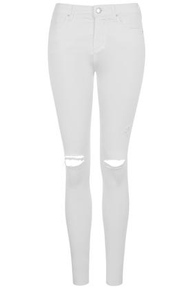 MOTO WHITE RIPPED LEIGH JEANS