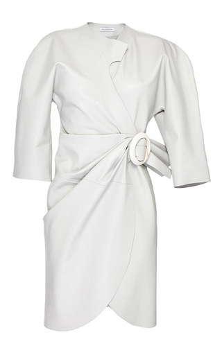 J.W. Anderson white leather curve wrap dress with buckle