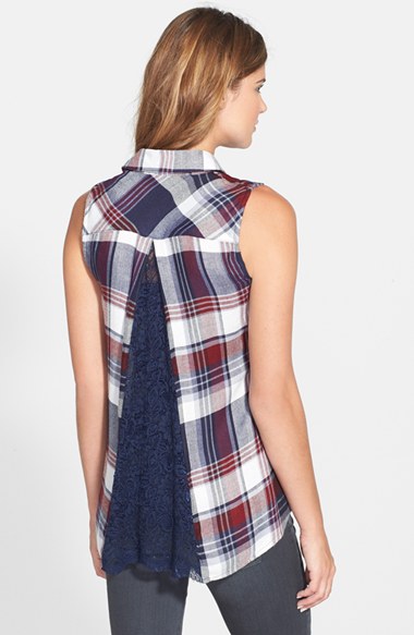 Max & Mia Lace Back Plaid Shirt back