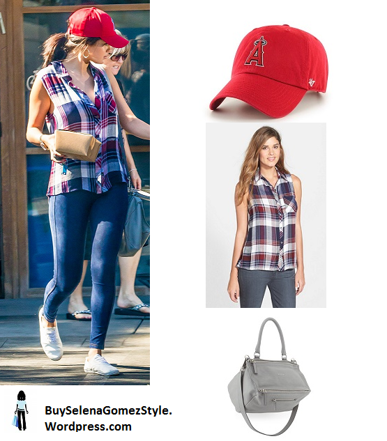 Selena Gomez plaid shirt red baseball cap instagram