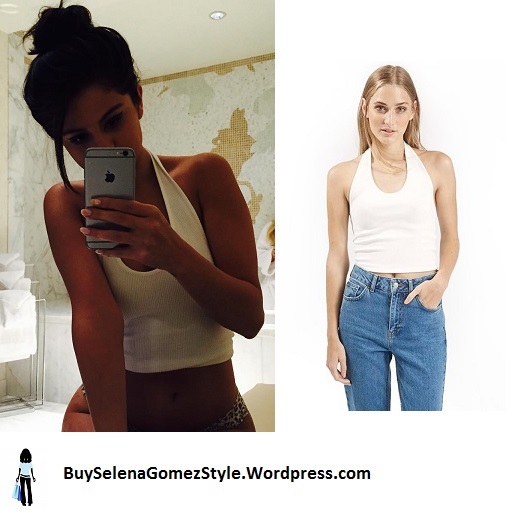 Selena Gomez white crop top leopard briefs cropped