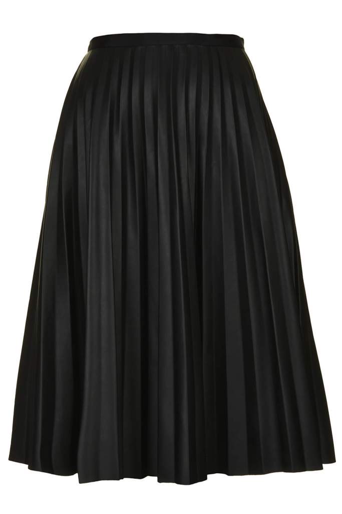 Topshop PU Black Pleated Midi Skirt