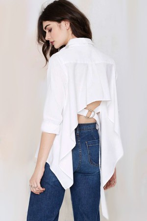 Maykool white button up-asymmetrical hem shirt