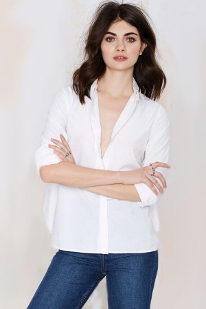 Maykool white button up-asymmetrical hem shirt