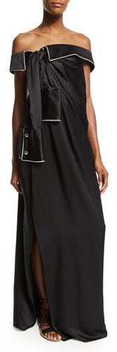Monse Off-the-Shoulder Silk Shirt-Tie Gown