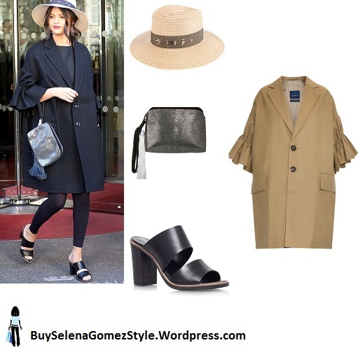 Selena Gomez black coat hat mules Paris instagram