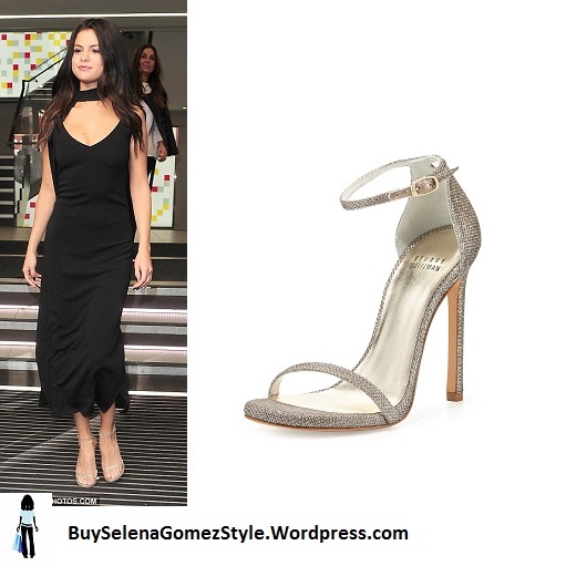 Selena Gomez black dress gold sandals instagram