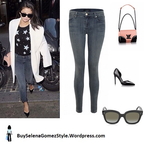 selena-gomez-white-coat-star-sweater-paris Instagram