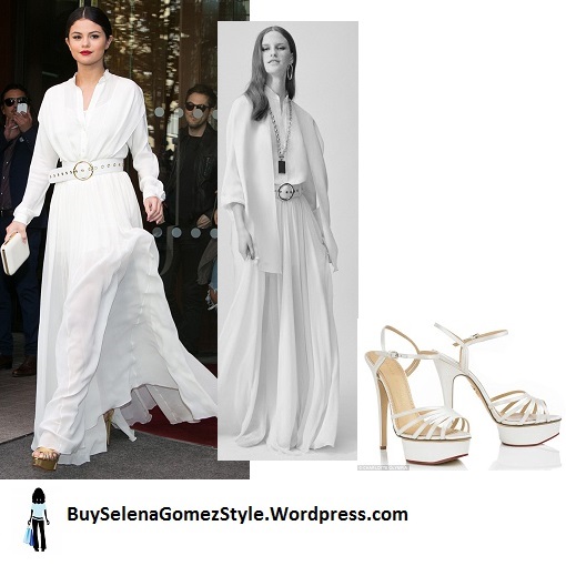 Selena gomez white maxi outfit Paris cropped