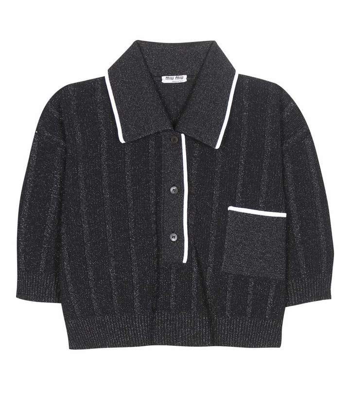 Miu Miu Metallic Cropped Polo Top