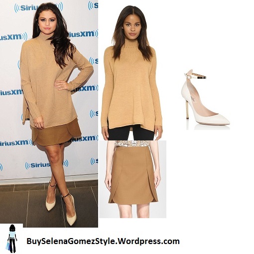 Selena Gomez beige sweater brown skirt Sirius radio Instagram