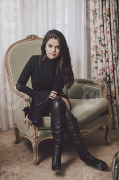 Selena Gomez black dress over the knee boots New York Times 2