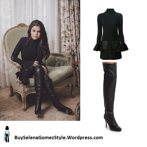 Selena Gomez black dress over the knee boots New York Times instagram