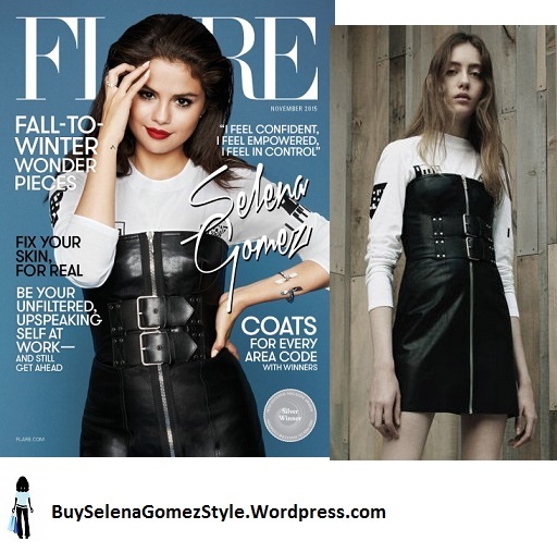 Selena Gomez black leather dress white top  Flare cover instagram
