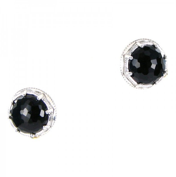 acori 18k 925 Black Onyx Round Gem Earrings