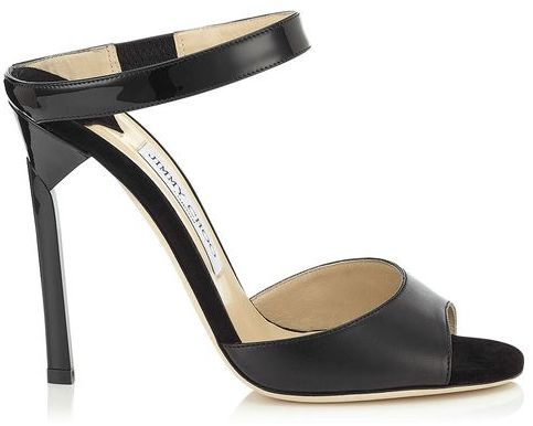 Jimmy Choo 'Deckle' Black Nappa Suede and Patent Sandals