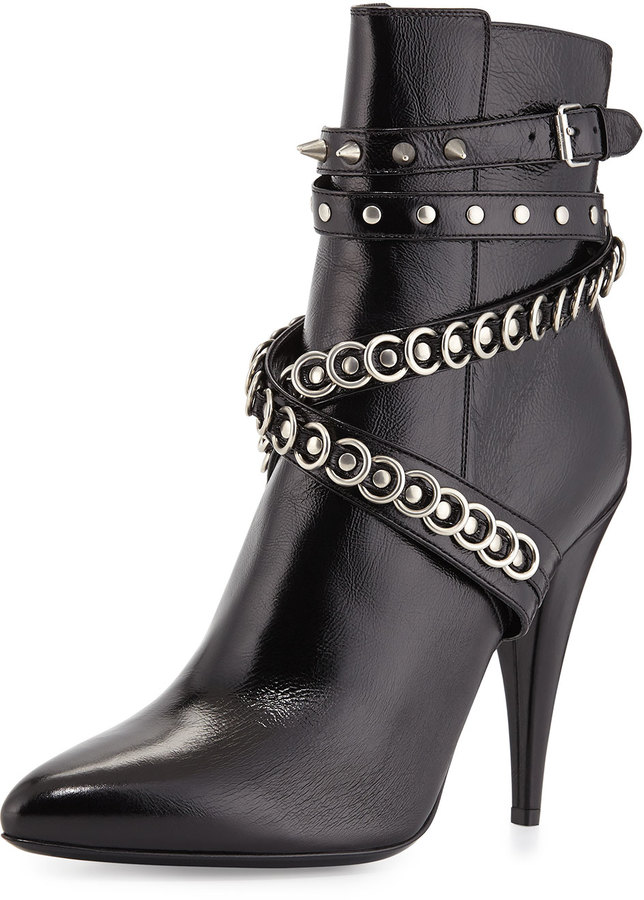 Saint Laurent Chain Wrapped Tumbled Leather Boots
