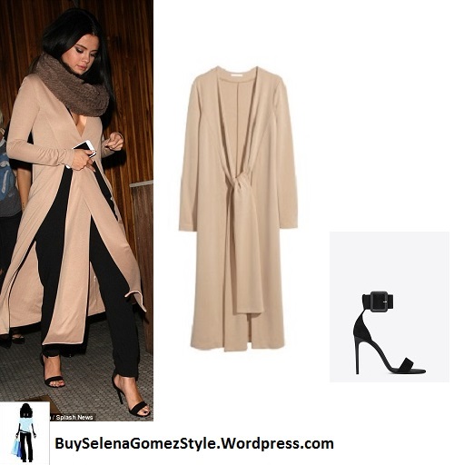 selena-gomez-beige-coat-brown-scarf-black-trousers-the-nice-guy-instagram