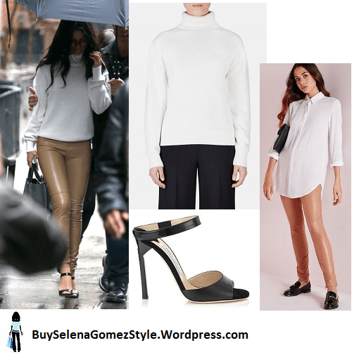 Selena Gomez beige pants white turtleneck victorias secret instagram