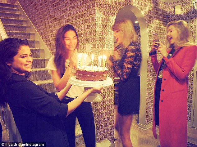 Selena gomez black duster birthday cake photo lilyaldridge instagram