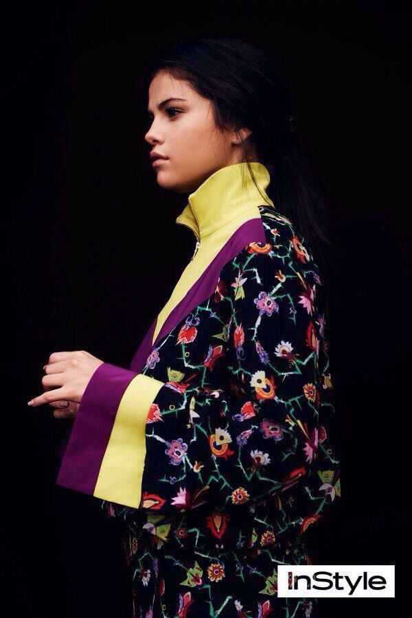 Selena gomez yellow and purple floral photo Instyle