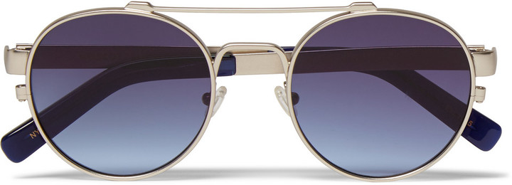 Simon Miller Moscot Leather Trimmed Round Frame Metal Sunglasses