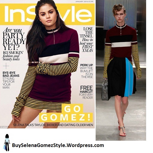 selena-gomez-purple-black-and-wehite-dress-instyle-january-2016 instagram