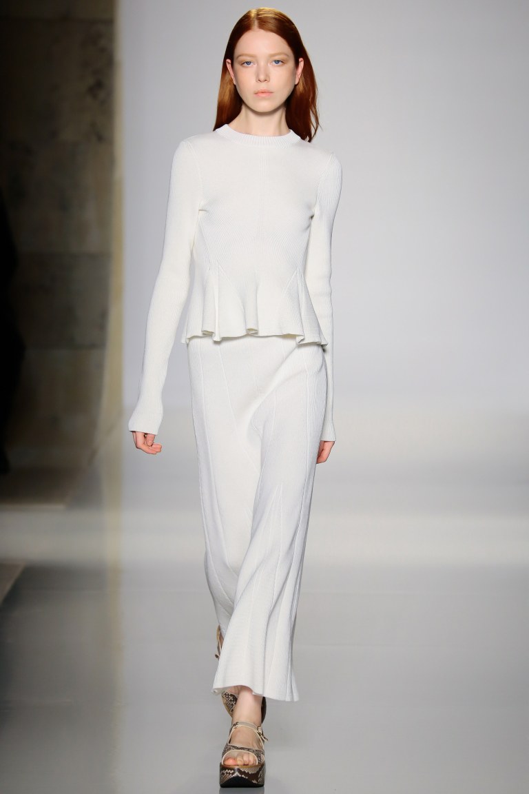 Victoria Beckhma Spring 2016 white top and skirt photo Luca Tombolini Indigitalimages
