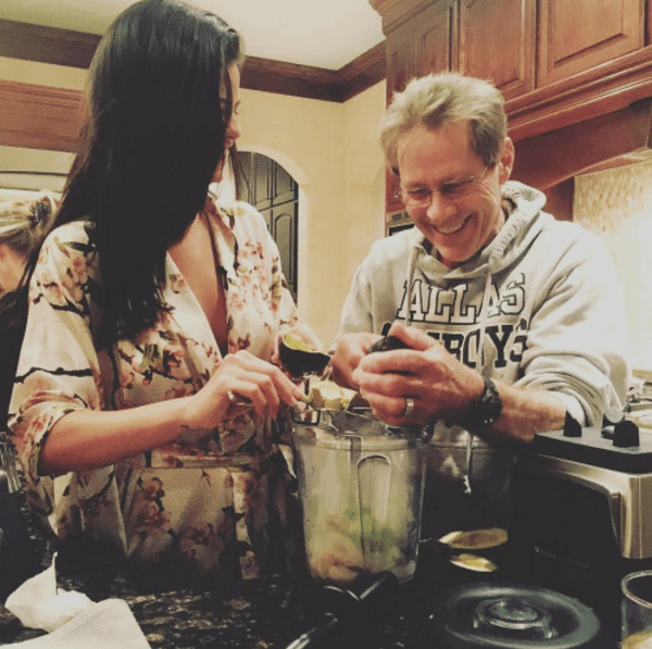 Selena Gomez pink blossom robe kitchen blender