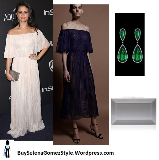 Selena Gomez white off the shoulder dress Golden Globes 2016 instagram