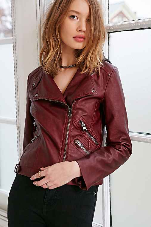 Silence + Noise Vegan Leather Fleece Moto Jacket