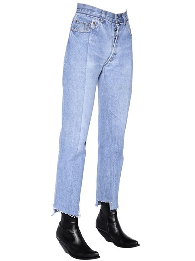 Vetements Cropped Washed Cotton Denim Jeans