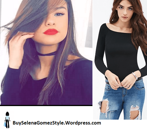 Selena Gomez black boat neck top photo snapchat instagram