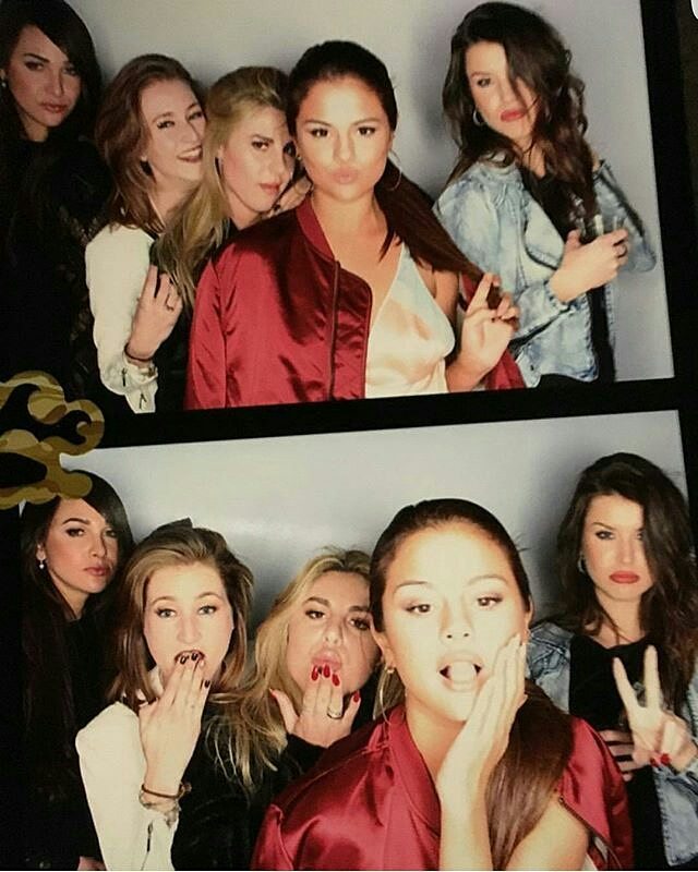 Selena gomez red bomber jacket pink dress Kehlani pre Grammy party photo simihaze