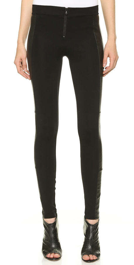 Alice + Olivia Front Zip Leggings with Leather Panels