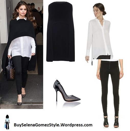 Selena Gomez black throw white shirt black trousers London 2016 instagram