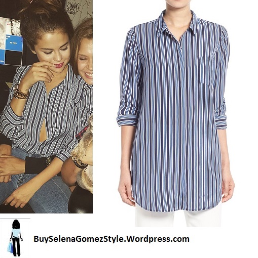 Selena Gomez blue striped shirt instagram