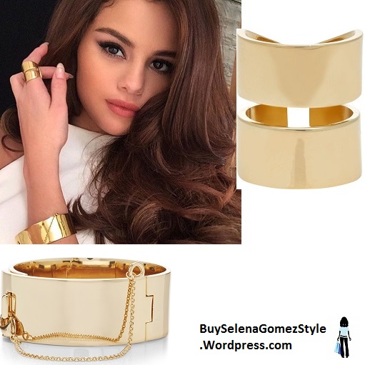 Selena Gomez white top gold ring and bracelet instagram