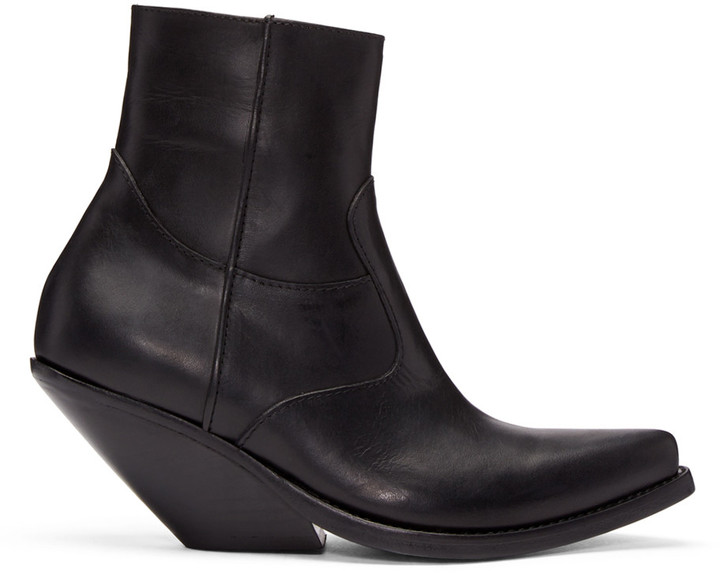 Vetements Black Leather Chunky Cowboy Boots