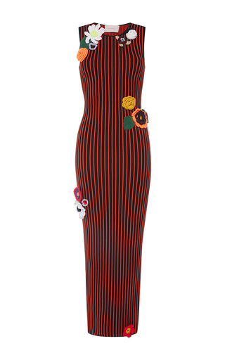 Christopher Kane tripes And Flowers Long Column Dress