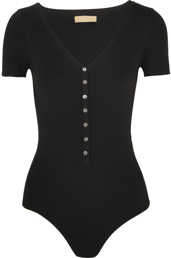 Michael Kors Collection Ribbed Stretch Merino Wool-blend Bodysuit