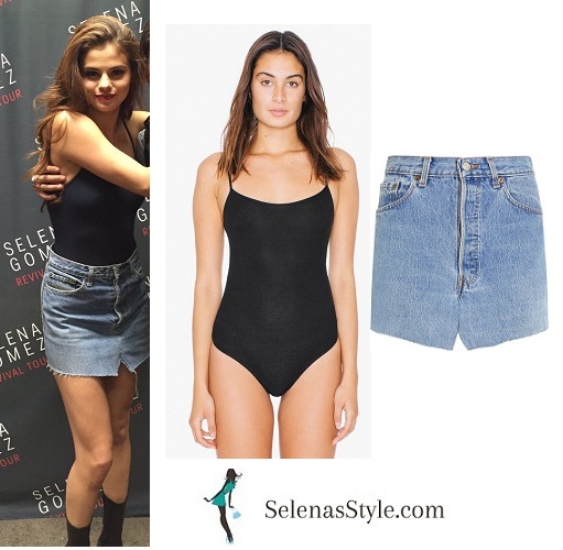 Selena gomez black body denim skirt Revival Tour London instagram