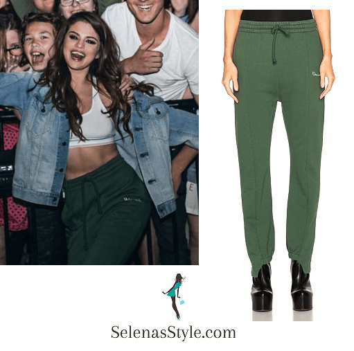 Selena Gomez green pants denim jacket Edmonton May 2016 instagram