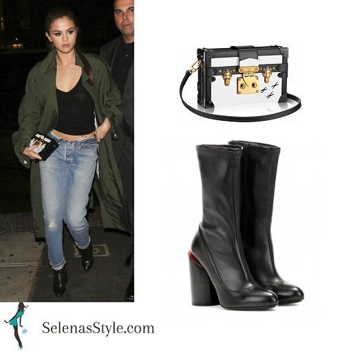 Selena Gomez green trench coat black boots post Met Gala 2016 instagram