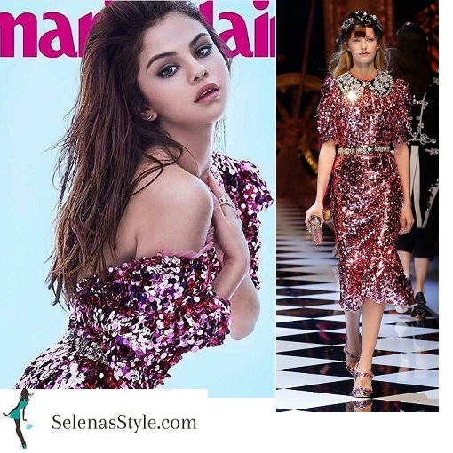 Selena Gomez pink sequin dress Marie Claire June 2016 instagram