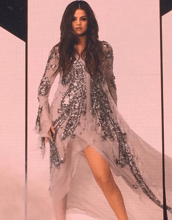 Selena Gomez white and silver embellished gown Revival Tour