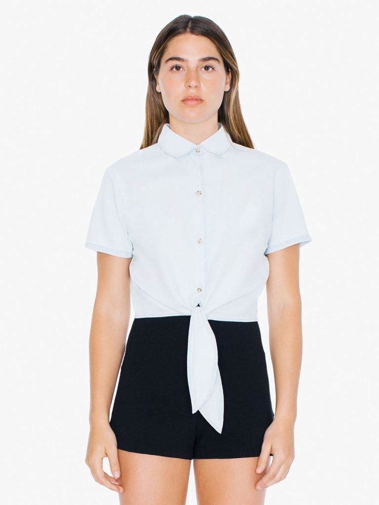 American Apparel Denim Mid-Length Tie-Up Blouse