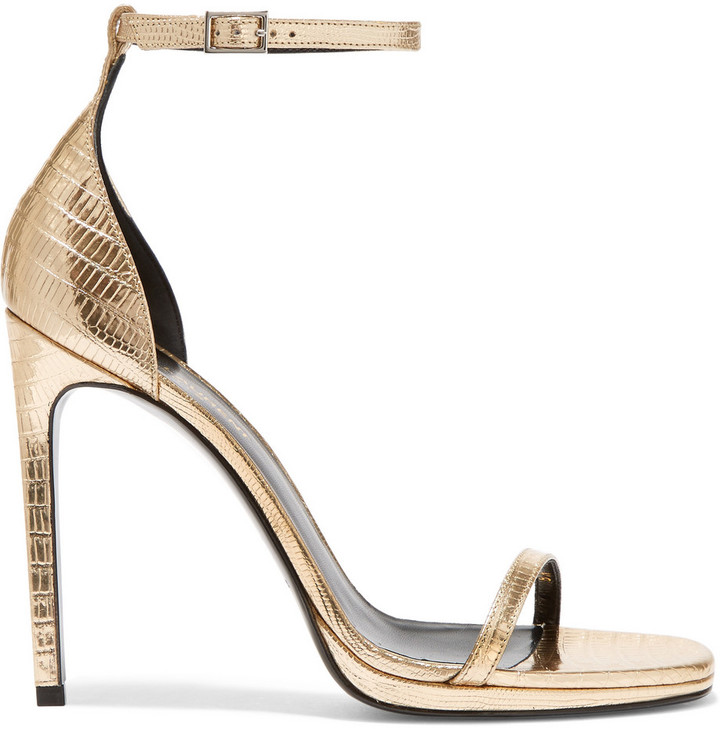 Saint Laurent Jane Metallic Lizard Effect Leather Sandals